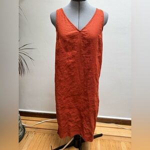 Madewell linen-blend V-neck tank midi dress in burnt orange